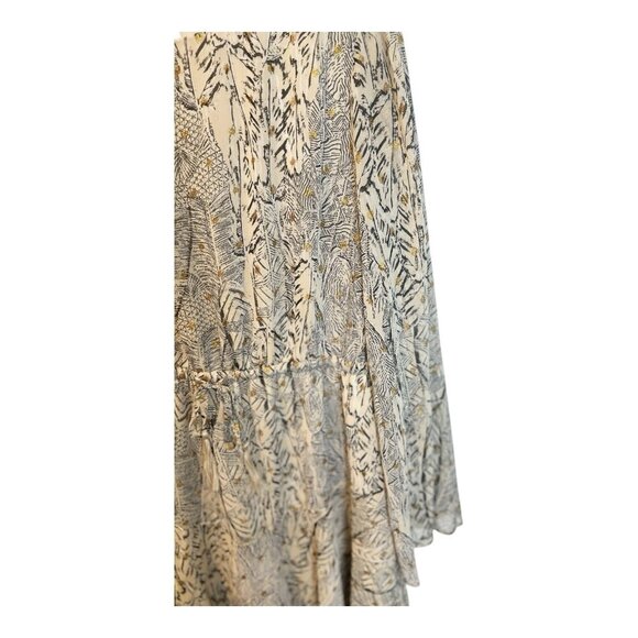 En Creme Ivory Grey Gold Embellished Large Long Sleeve Dress Mini Key Hole Neck - Picture 2 of 8